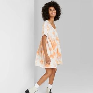 Wild Fable Orange Tie Dye Cotton Babydoll Dress
